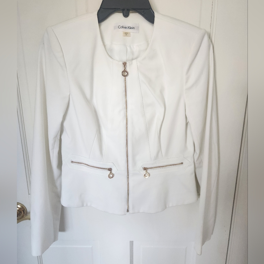Calvin Klein White Zip-Pocket Women's Blazer